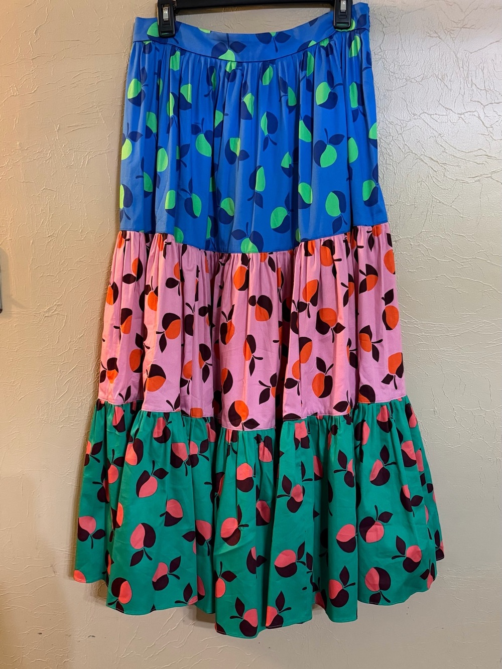 NWT Kate Spade New York Colorblock Apple Print Tiered Midi Skirt NWT Size 10